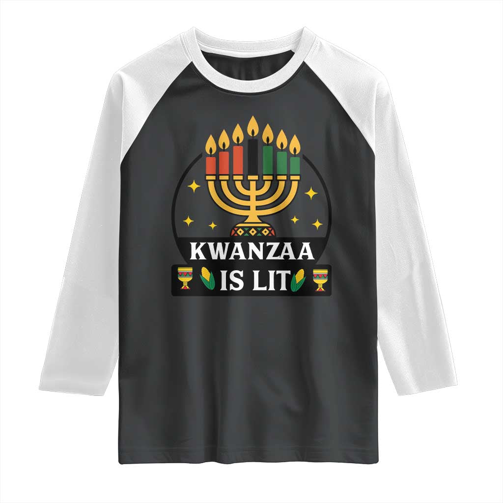 Kwanzaa Is Lit Raglan Shirt Funny African American Holiday Gift TS12 Black White Print Your Wear