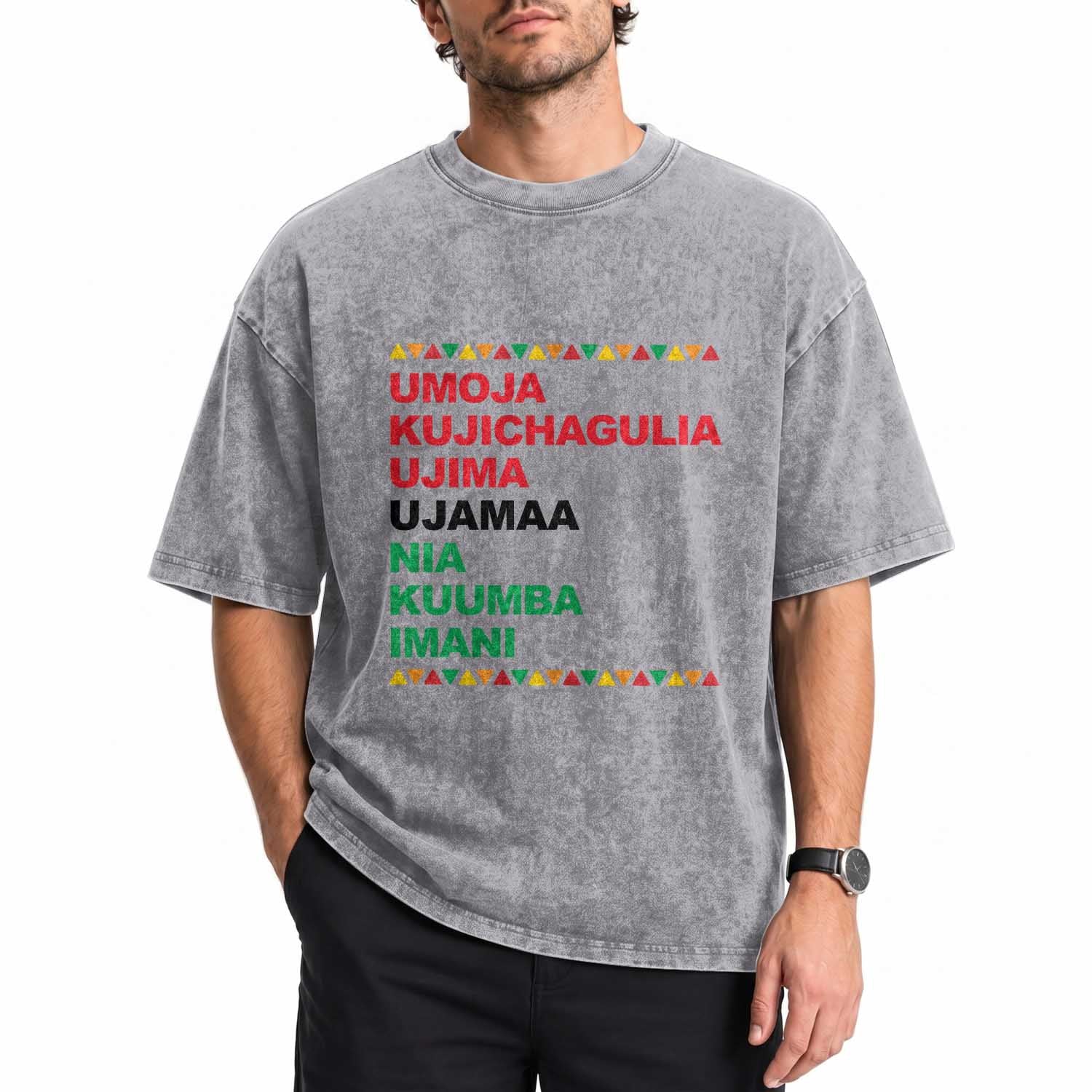 7 Principles Of Kwanzaa Washed Cotton T-Shirt African American Holiday Gift
