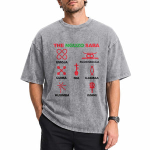Nguzo Saba Seven Principles Of Kwanzaa Celebration Gift Washed Cotton T-Shirt