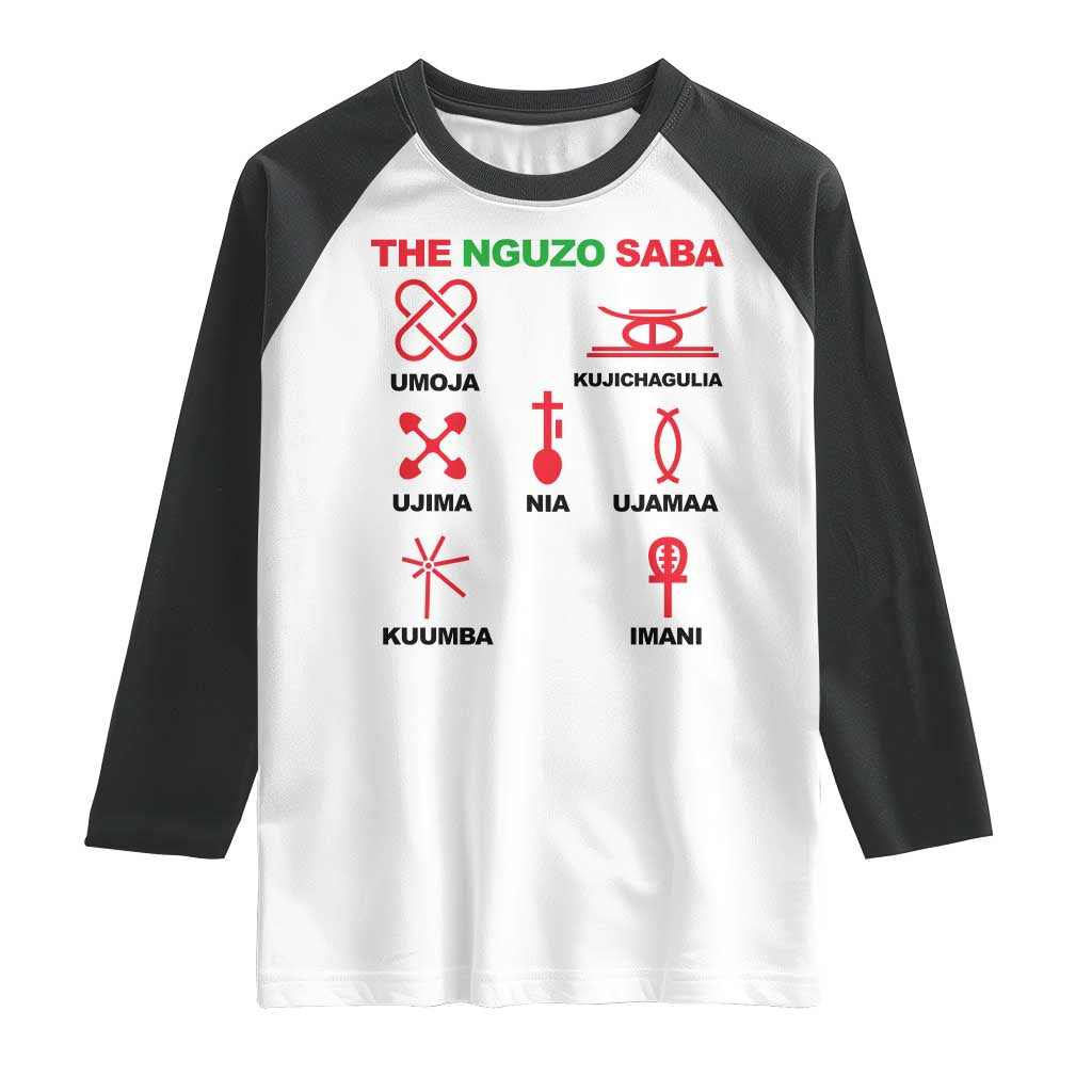 Nguzo Saba Seven Principles Of Kwanzaa Celebration Gift Raglan Shirt TS12 White Black Print Your Wear