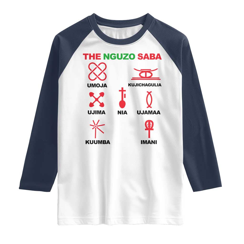Nguzo Saba Seven Principles Of Kwanzaa Celebration Gift Raglan Shirt TS12 White Navy Print Your Wear