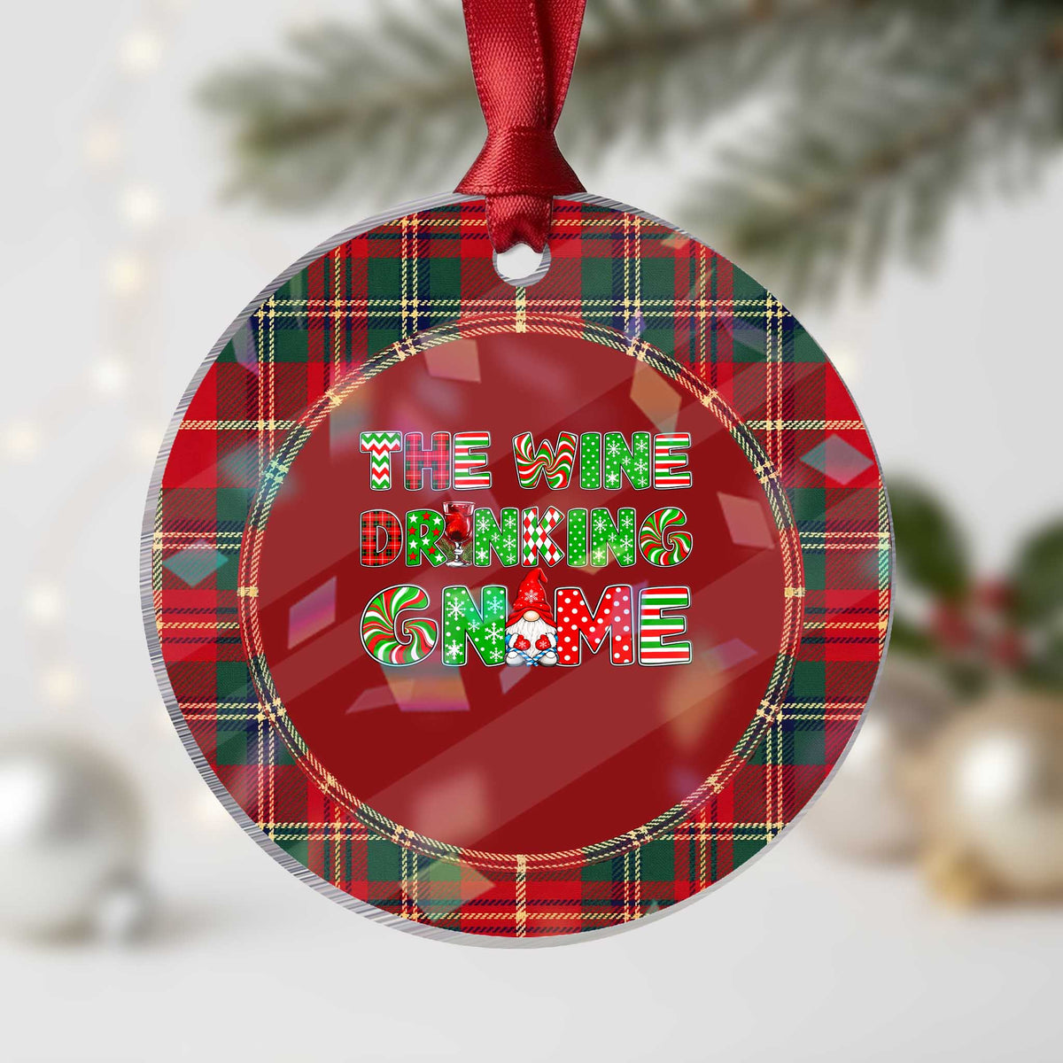 Funny Christmas Party Humor Holographic Acrylic Ornament The Wine Drinking Gnome