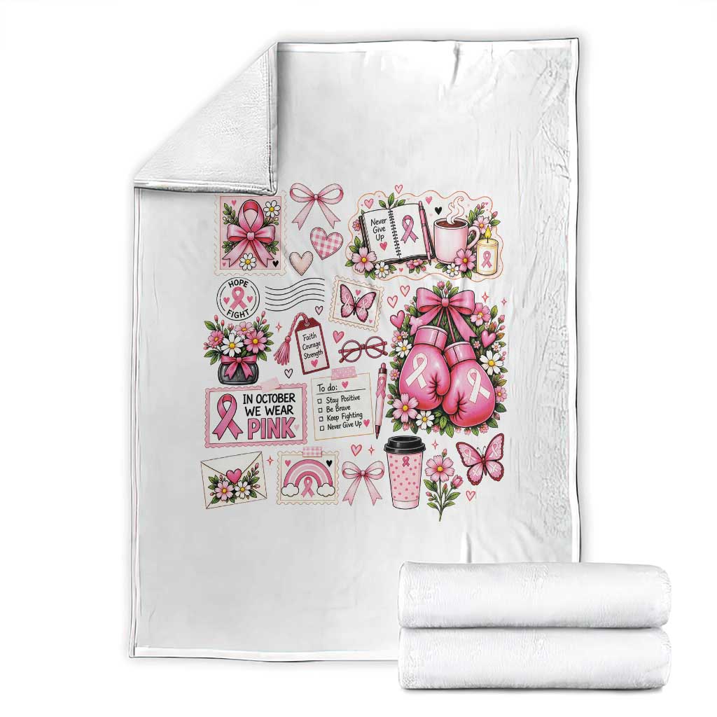 Breast Cancer Pink Ribbon Support Throw Blanket Boxing Gloves Fighter Strength Gift