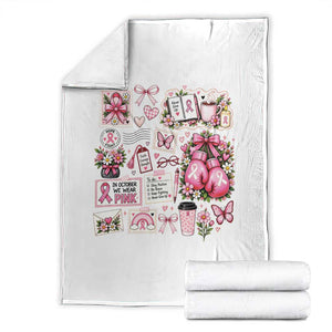 Breast Cancer Pink Ribbon Support Throw Blanket Boxing Gloves Fighter Strength Gift