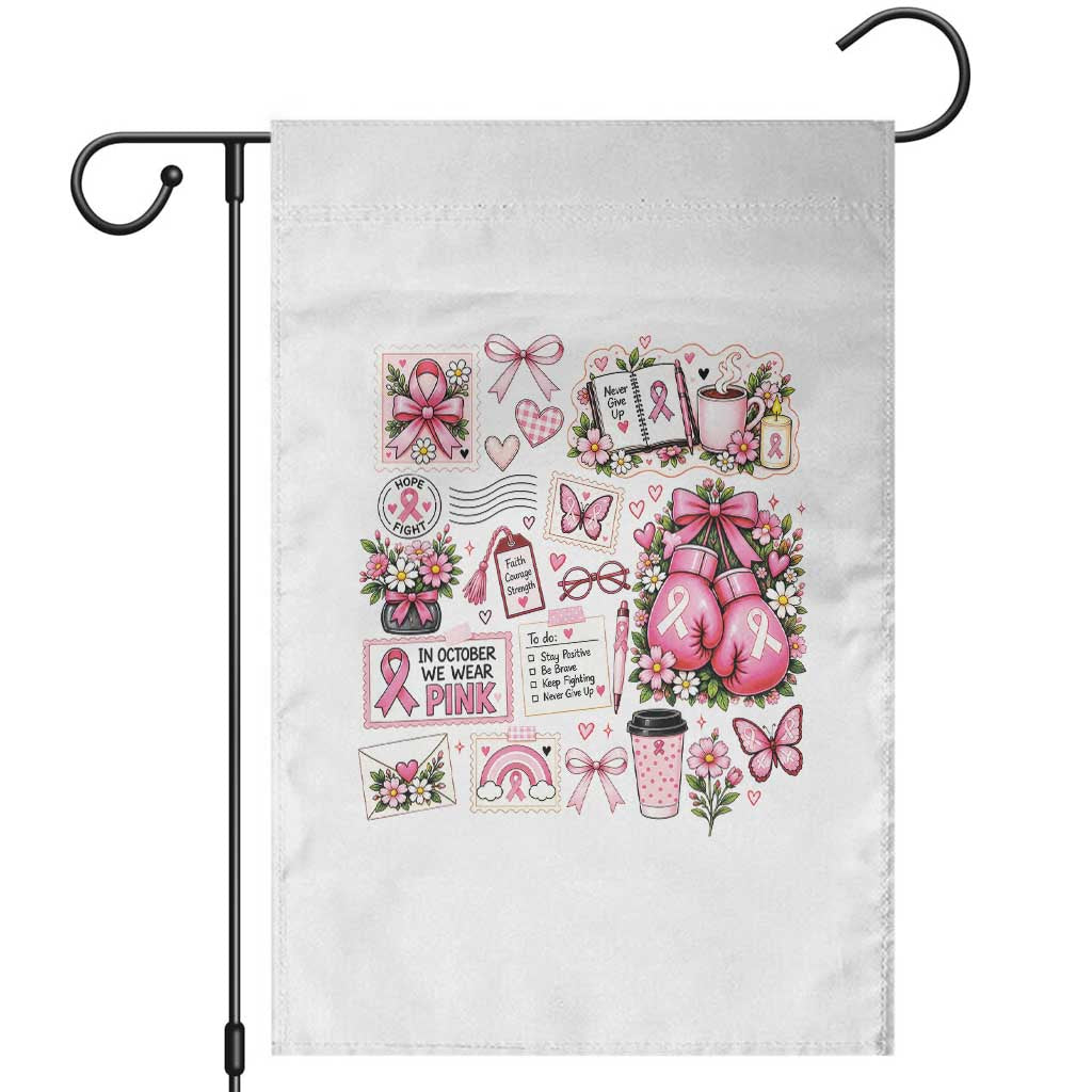 Breast Cancer Pink Ribbon Support Garden Flag Boxing Gloves Fighter Strength Gift