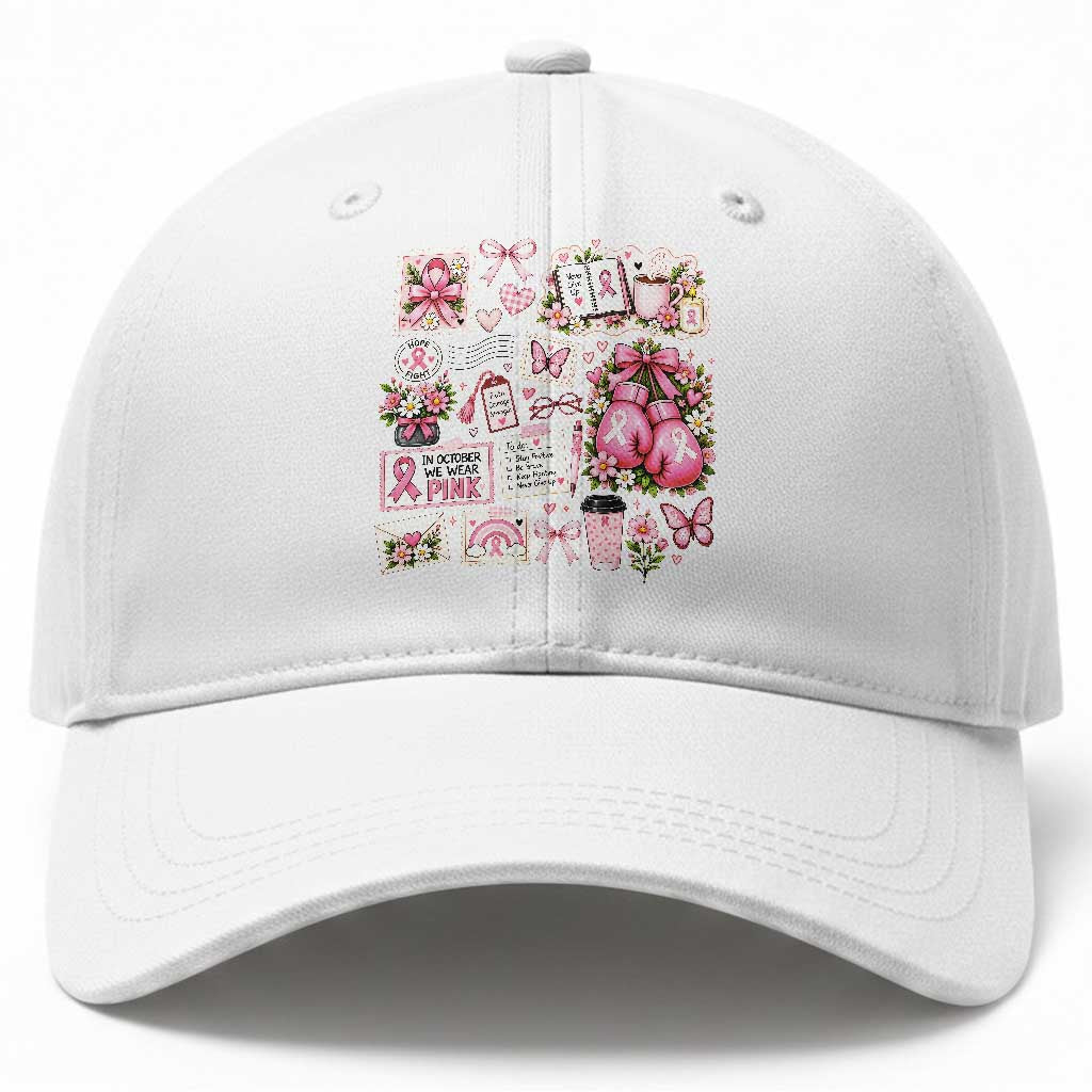 Breast Cancer Pink Ribbon Support Baseball Cap Boxing Gloves Fighter Strength Gift