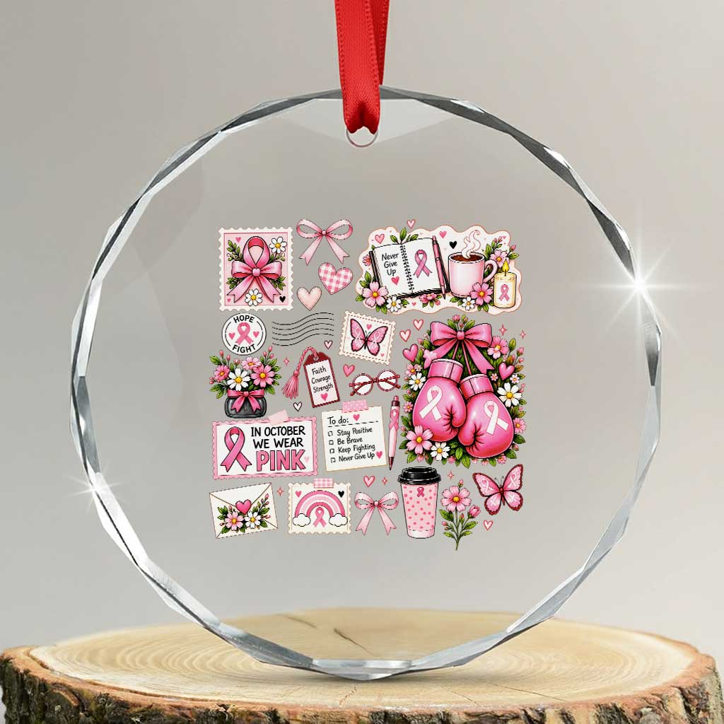 Breast Cancer Pink Ribbon Support Crystal Glass Ornament Boxing Gloves Fighter Strength Gift