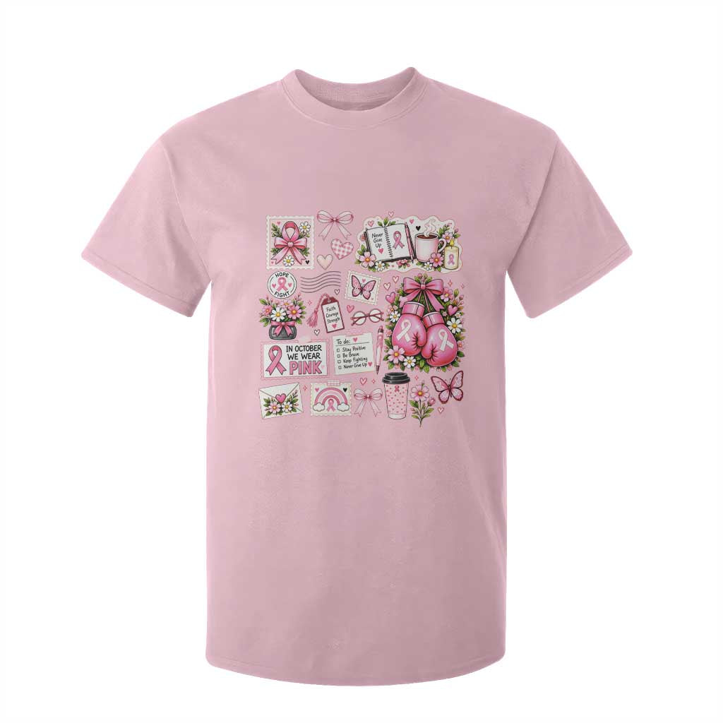 Breast Cancer Pink Ribbon Support T Shirt For Kid Boxing Gloves Fighter Strength Gift