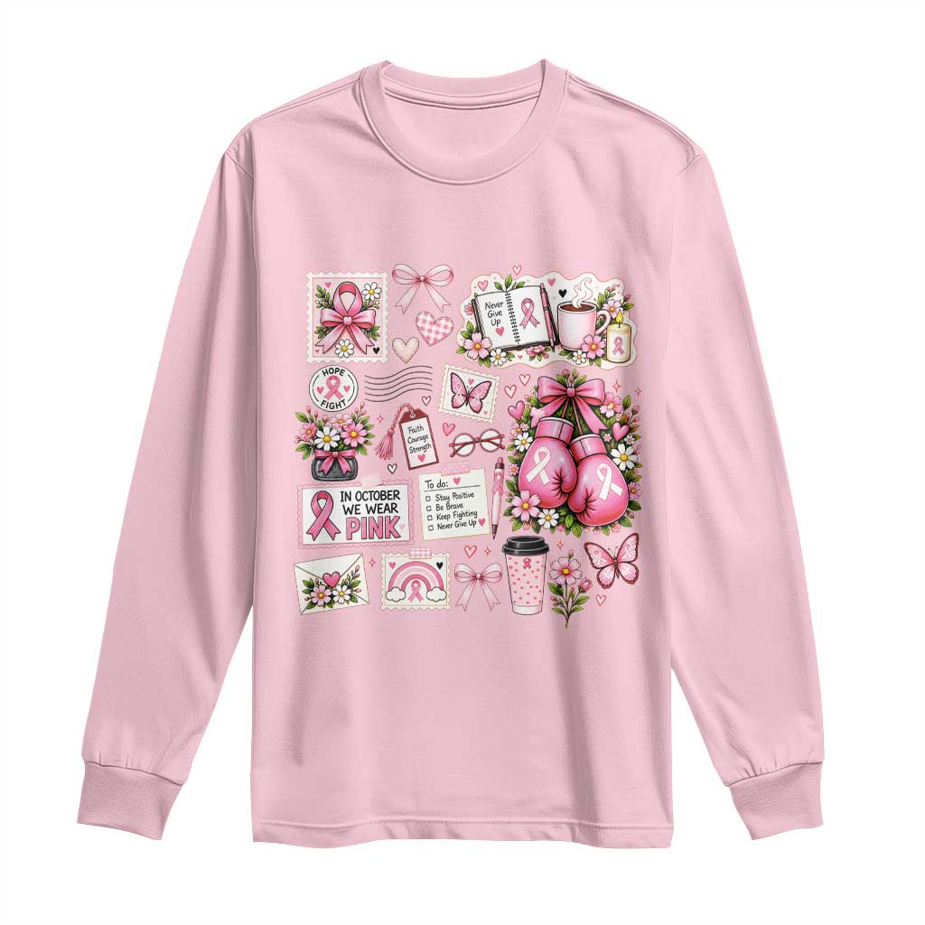 Breast Cancer Pink Ribbon Support Long Sleeve Shirt Boxing Gloves Fighter Strength Gift