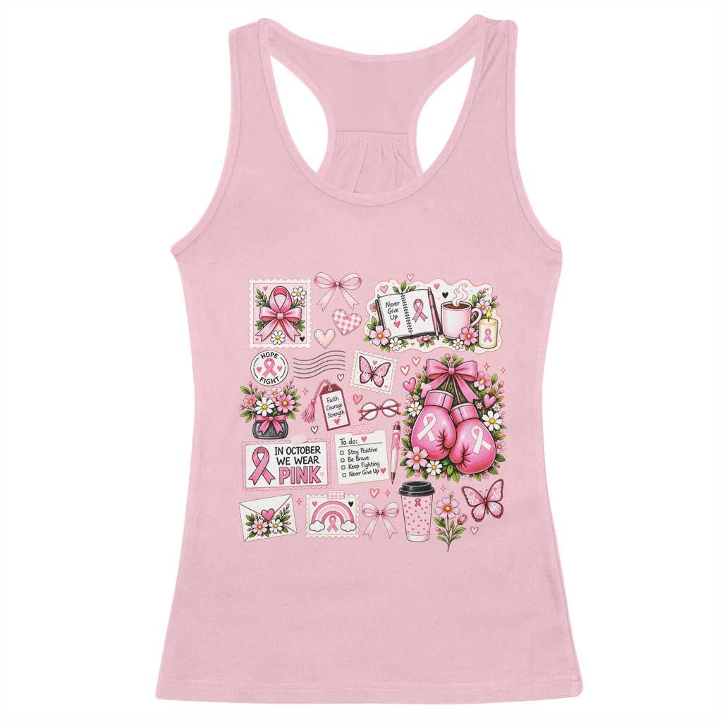 Breast Cancer Pink Ribbon Support Racerback Tank Top Boxing Gloves Fighter Strength Gift