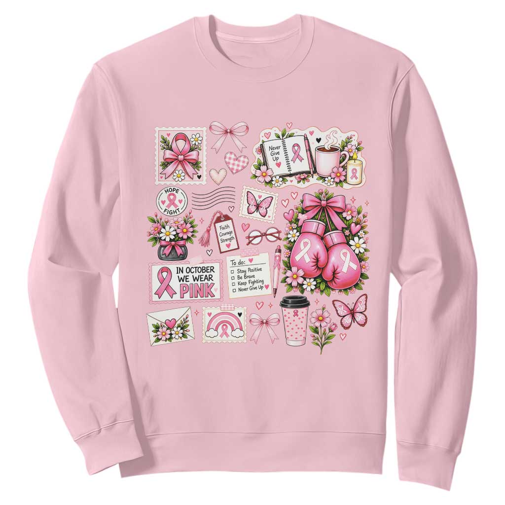 Breast Cancer Pink Ribbon Support Sweatshirt Boxing Gloves Fighter Strength Gift