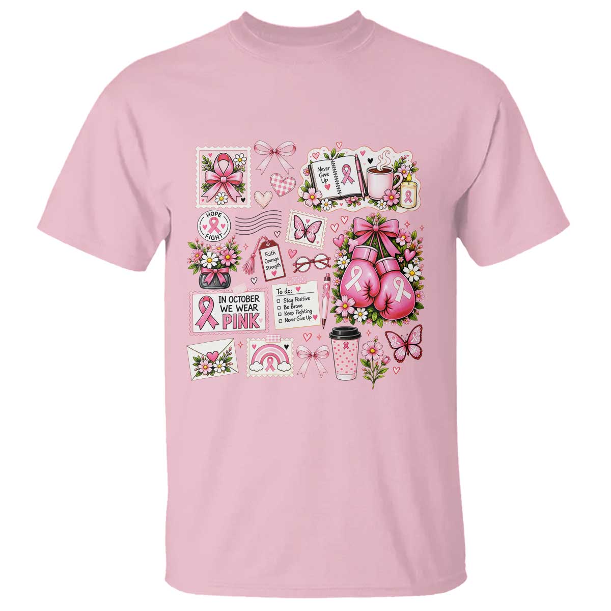 Breast Cancer Pink Ribbon Support T Shirt Boxing Gloves Fighter Strength Gift