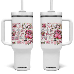 Breast Cancer Pink Ribbon Support Tumbler With Handle Boxing Gloves Fighter Strength Gift