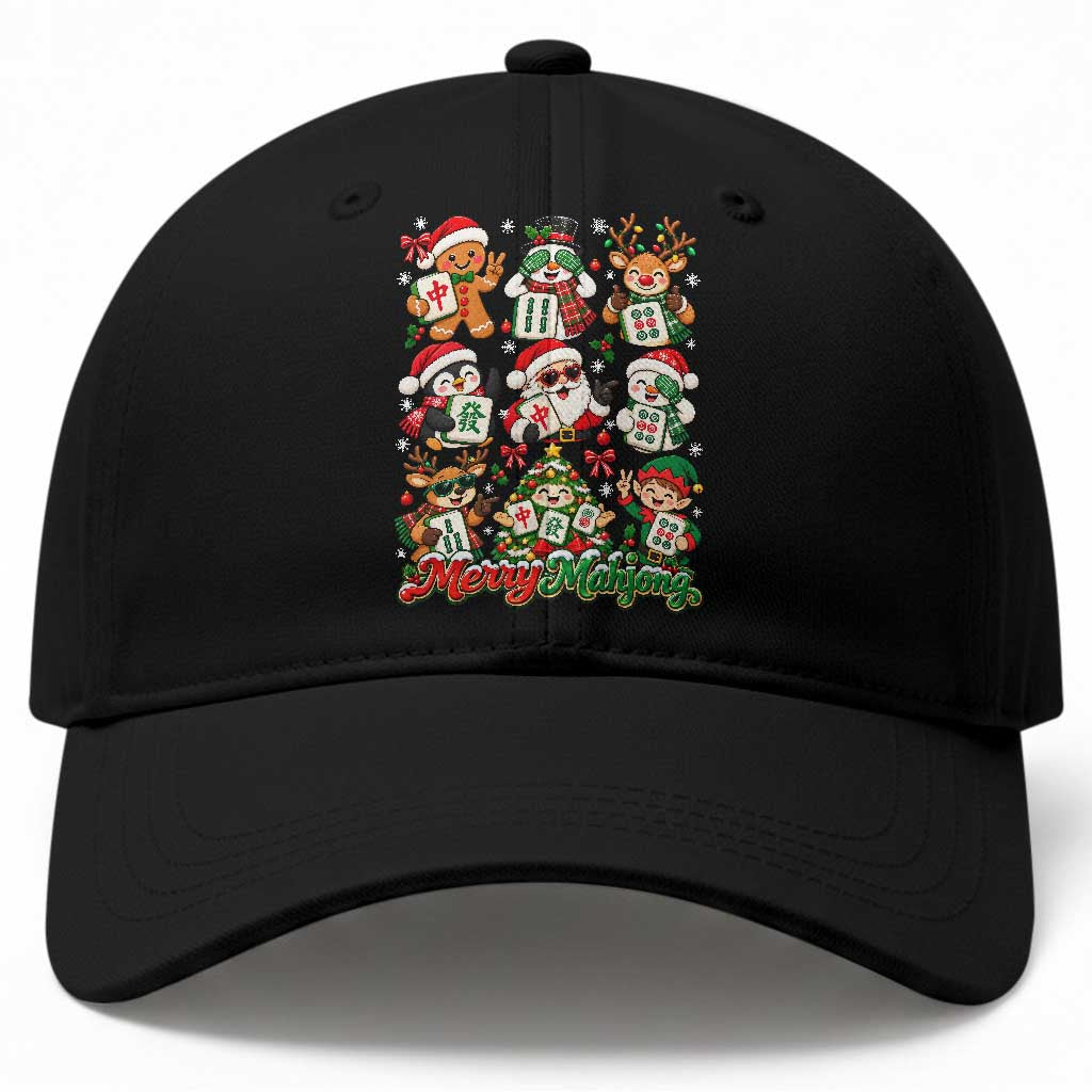 Merry Mahjong Christmas Baseball Cap Cute Holiday Characters Tile Player