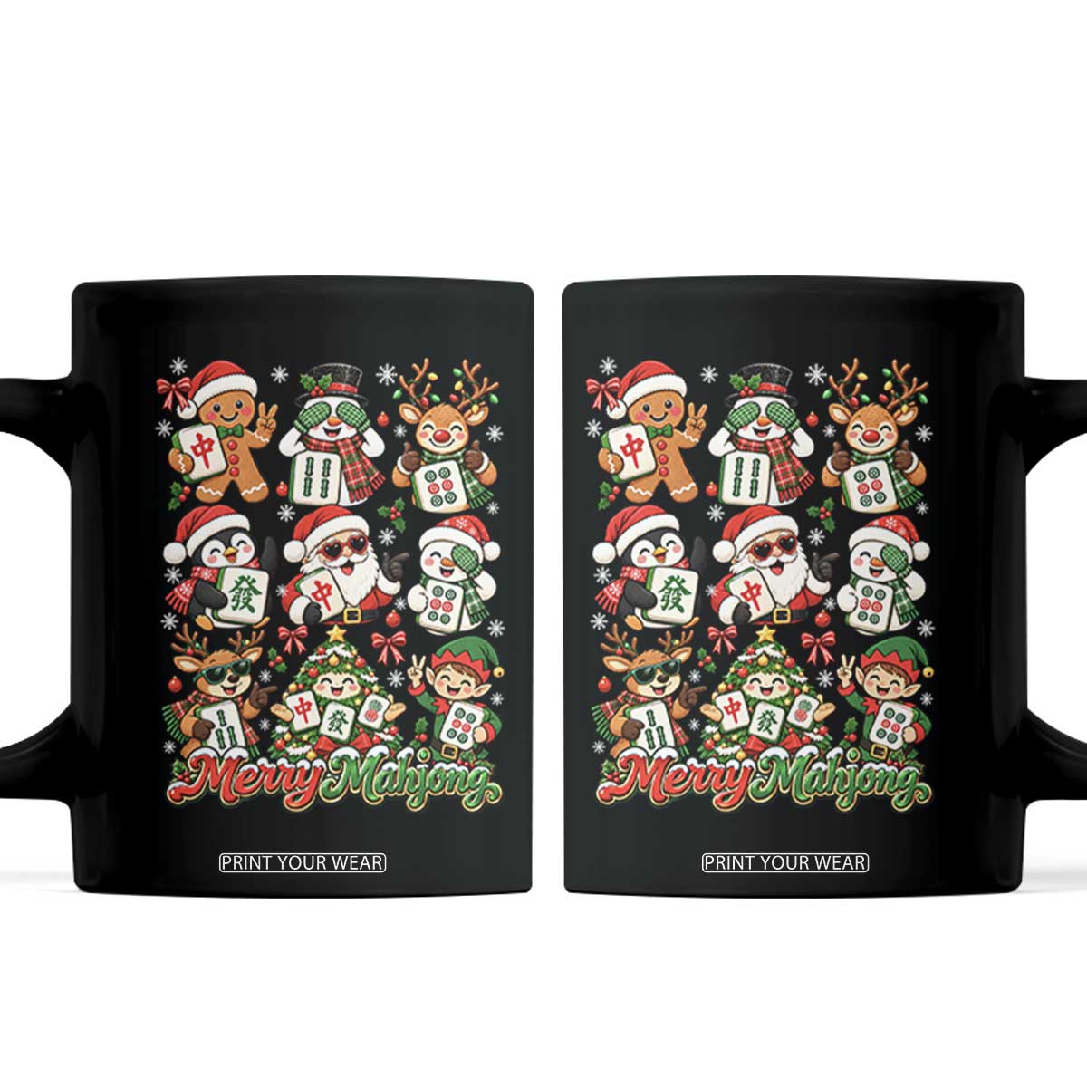 Merry Mahjong Christmas Coffee Mug Cute Holiday Characters Tile Player