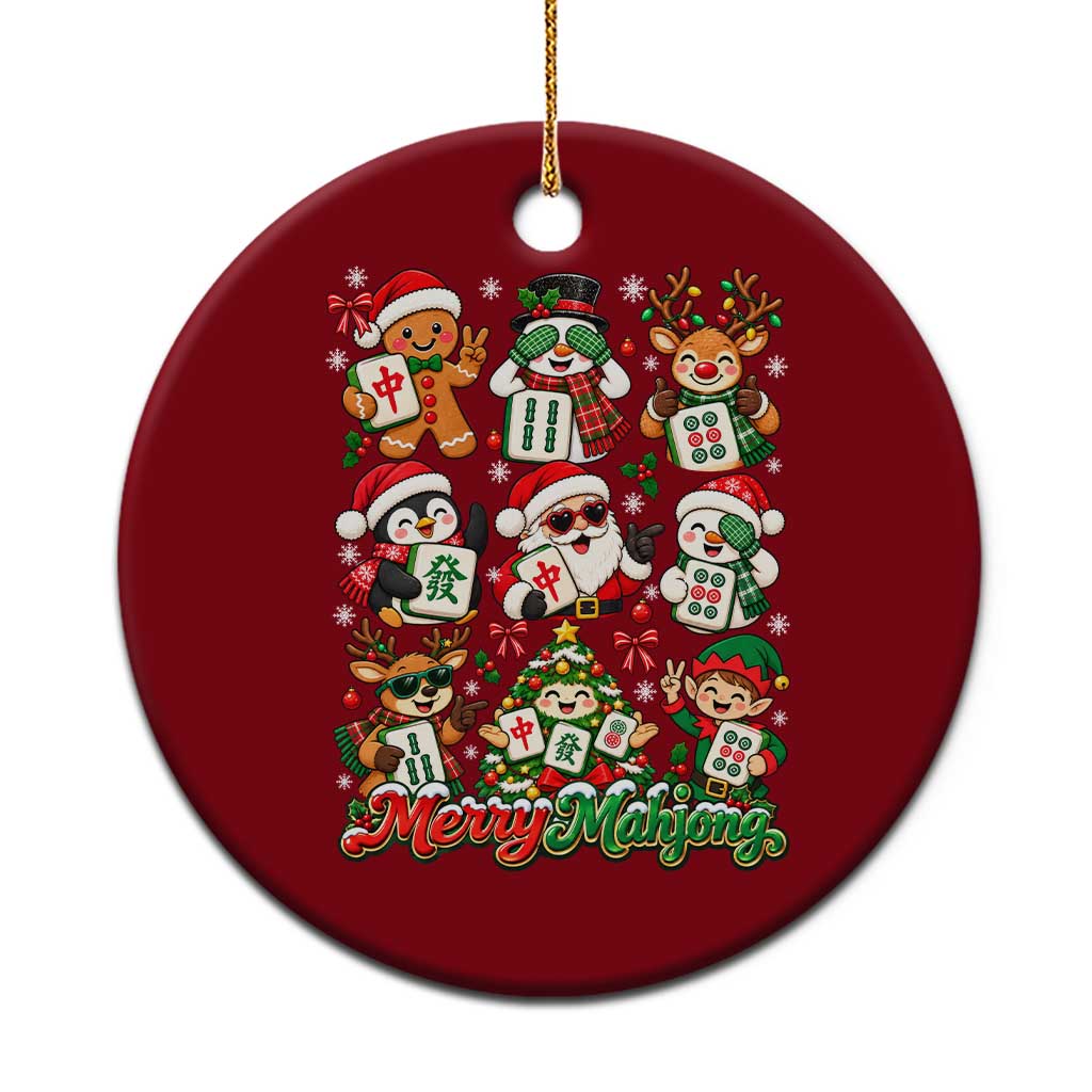 Merry Mahjong Christmas Ceramic Ornament Cute Holiday Characters Tile Player