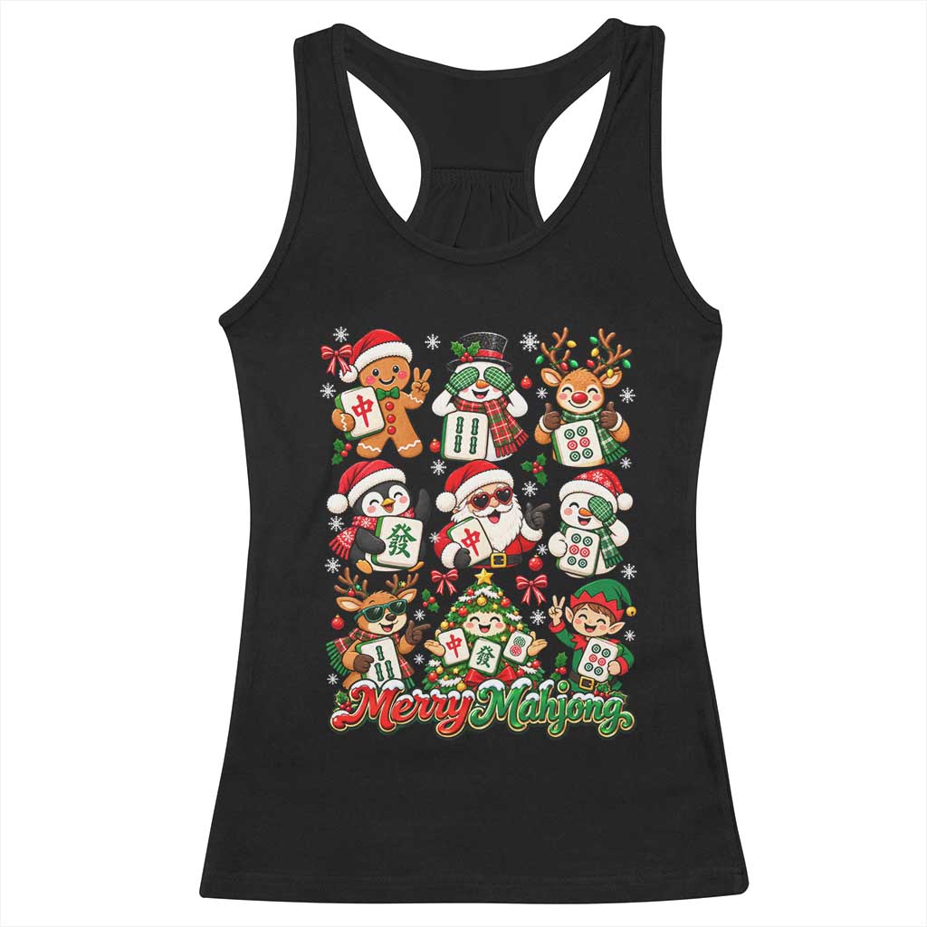 Merry Mahjong Christmas Racerback Tank Top Cute Holiday Characters Tile Player