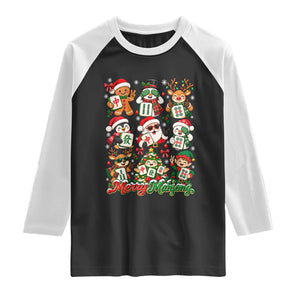 Merry Mahjong Christmas Raglan Shirt Cute Holiday Characters Tile Player