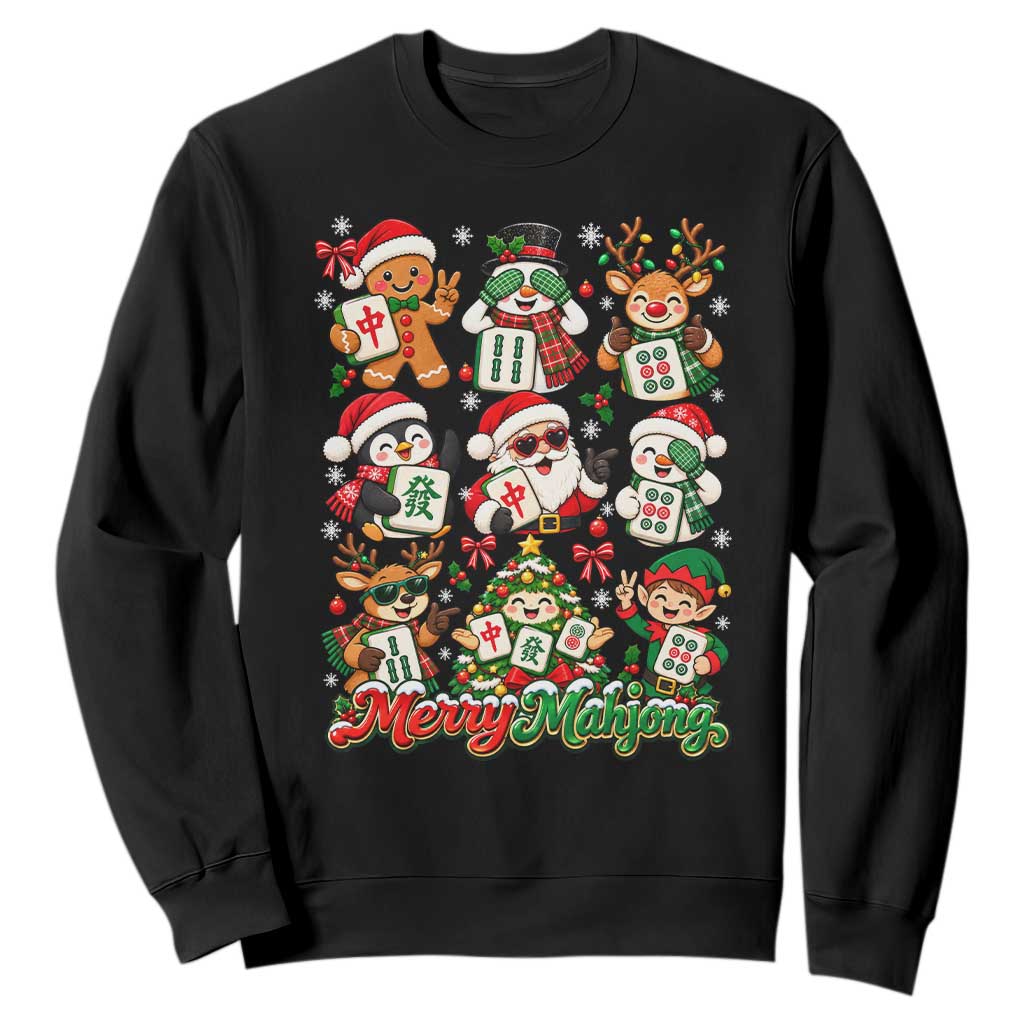 Merry Mahjong Christmas Sweatshirt Cute Holiday Characters Tile Player
