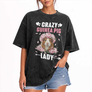 Funny Crazy Guinea Pig Lady Washed Cotton T-Shirt Cavy Mom Gift