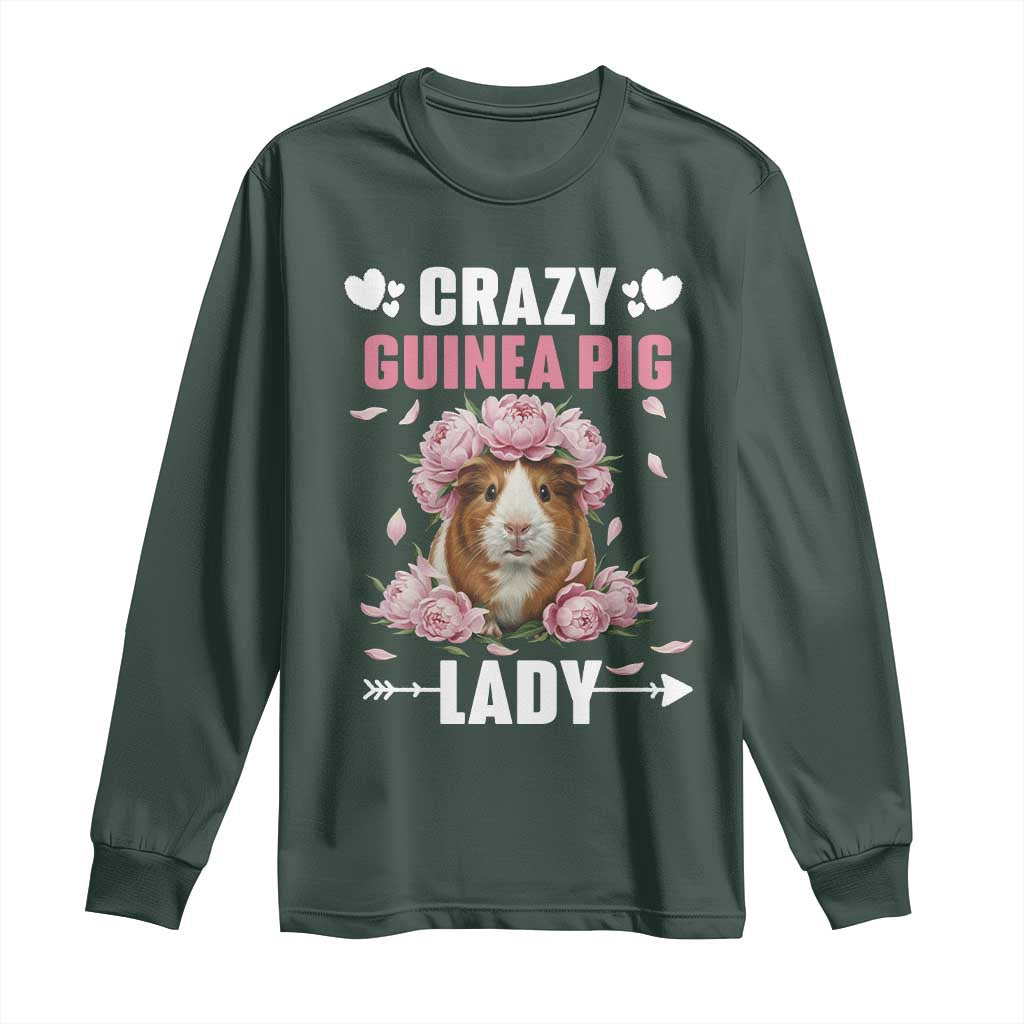 Funny Crazy Guinea Pig Lady Long Sleeve Shirt Cavy Mom Gift TS12 Dark Forest Green Print Your Wear