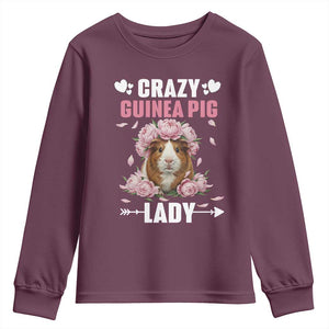 Funny Crazy Guinea Pig Lady Youth Sweatshirt Cavy Mom Gift TS12 Maroon Print Your Wear