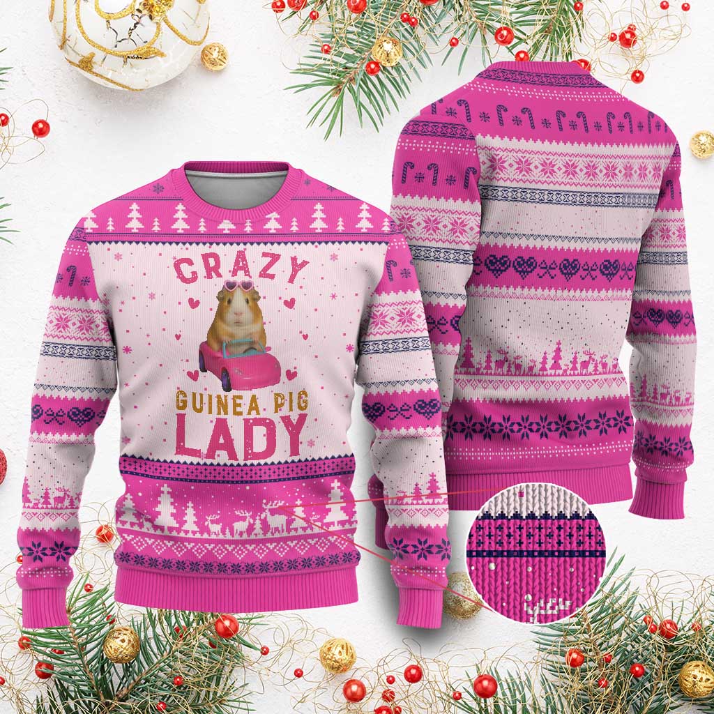 Crazy Guinea Pig Lady Ugly Christmas Sweater Funny Pet Lover Gift TS12 Hot Pink Print Your Wear