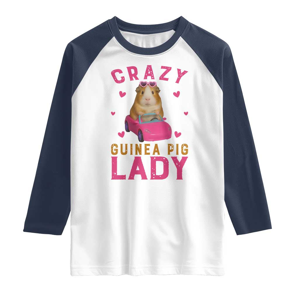 Crazy Guinea Pig Lady Raglan Shirt Funny Pet Lover Gift TS12 White Navy Print Your Wear