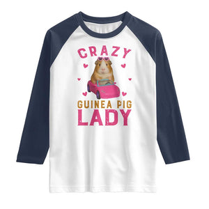 Crazy Guinea Pig Lady Raglan Shirt Funny Pet Lover Gift TS12 White Navy Print Your Wear