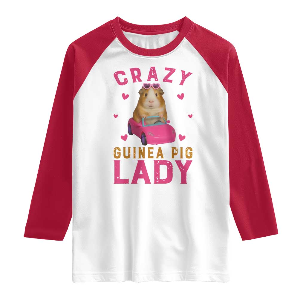 Crazy Guinea Pig Lady Raglan Shirt Funny Pet Lover Gift TS12 White Red Print Your Wear