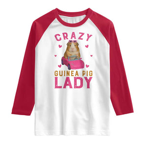 Crazy Guinea Pig Lady Raglan Shirt Funny Pet Lover Gift TS12 White Red Print Your Wear