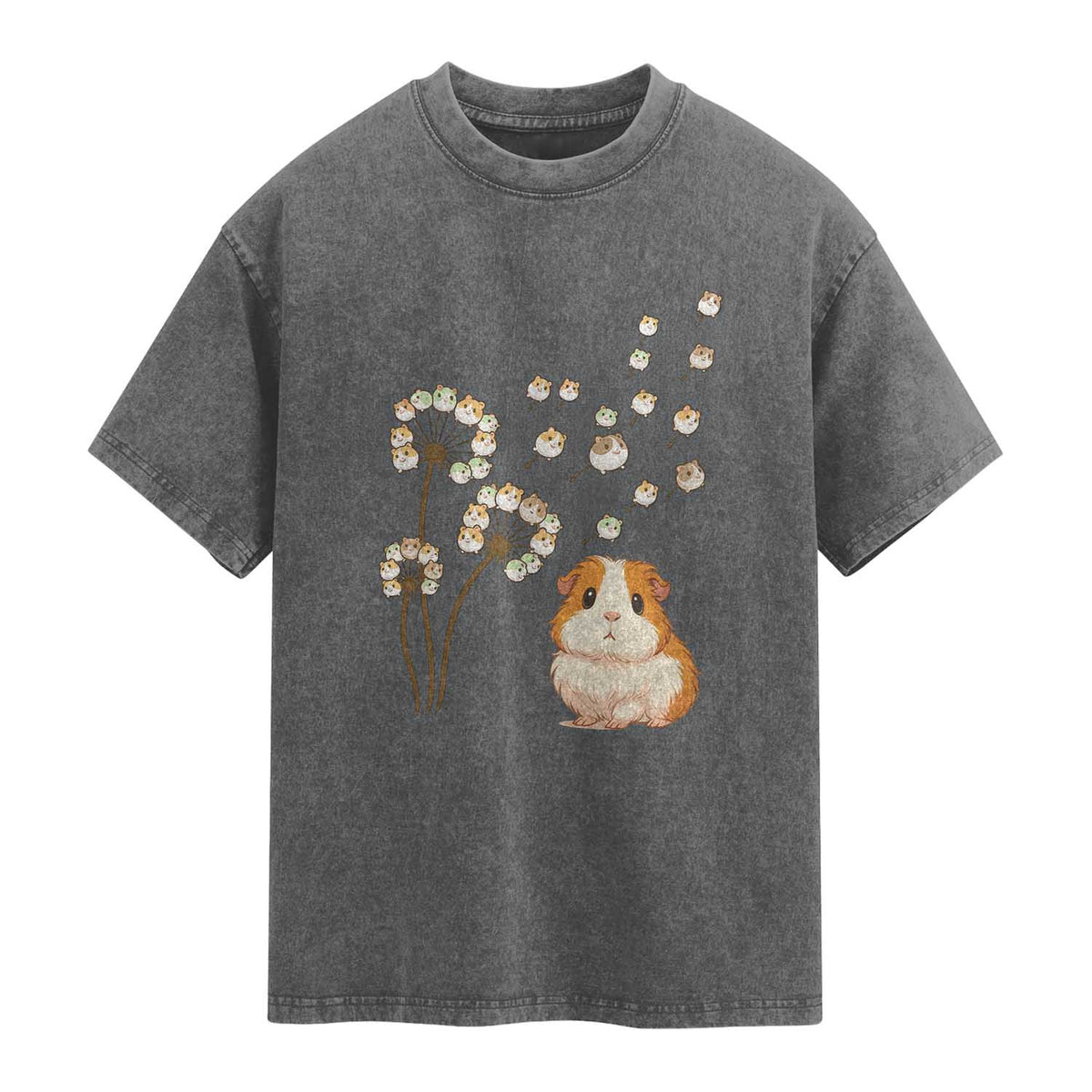 Flower Guinea Pig Dandelion Washed Cotton T-Shirt Funny Cavy Lover Gift