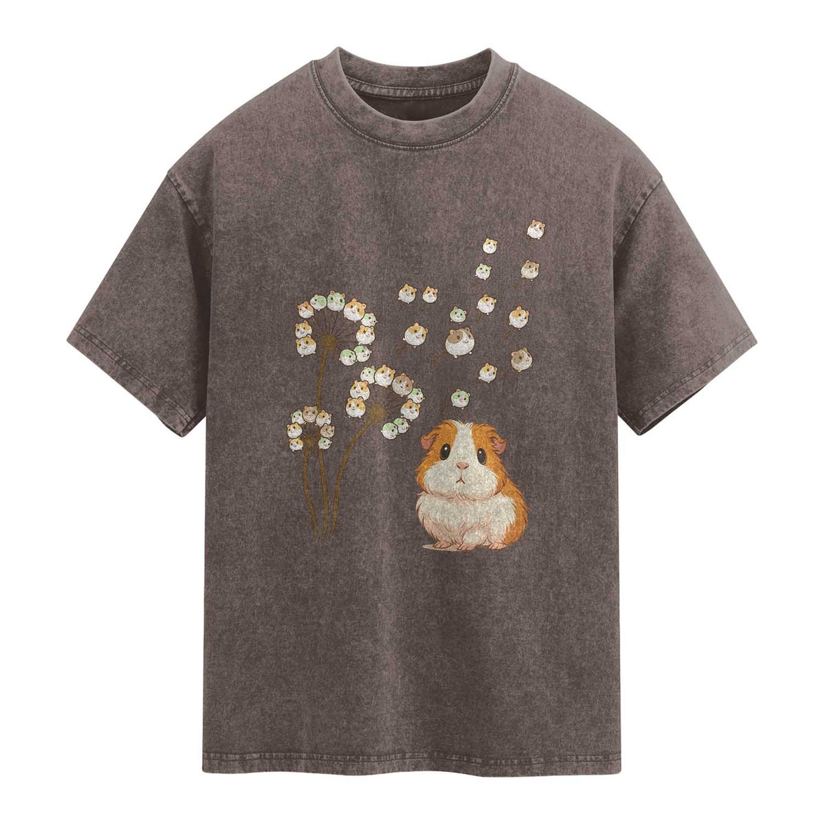 Flower Guinea Pig Dandelion Washed Cotton T-Shirt Funny Cavy Lover Gift