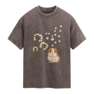 Flower Guinea Pig Dandelion Washed Cotton T-Shirt Funny Cavy Lover Gift