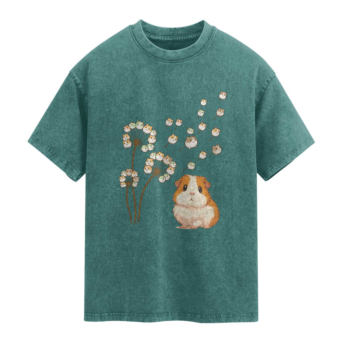 Flower Guinea Pig Dandelion Washed Cotton T-Shirt Funny Cavy Lover Gift