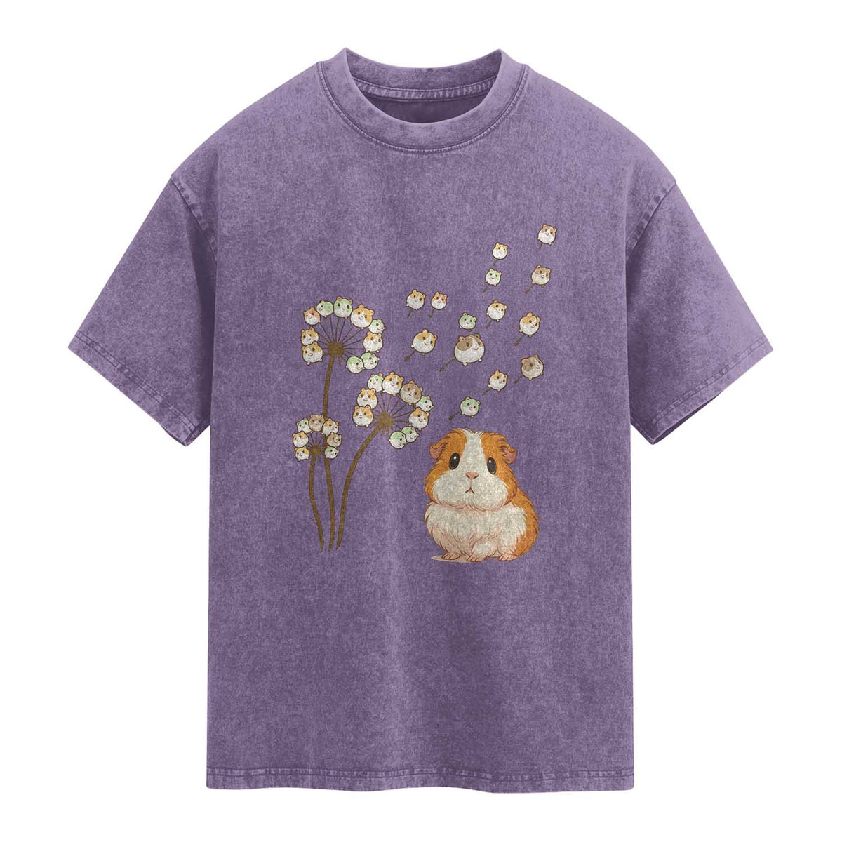 Flower Guinea Pig Dandelion Washed Cotton T-Shirt Funny Cavy Lover Gift