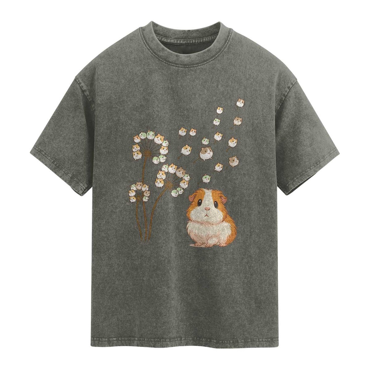 Flower Guinea Pig Dandelion Washed Cotton T-Shirt Funny Cavy Lover Gift