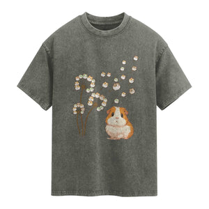 Flower Guinea Pig Dandelion Washed Cotton T-Shirt Funny Cavy Lover Gift