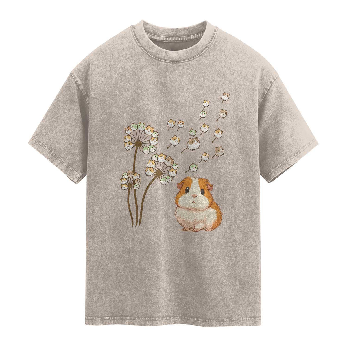 Flower Guinea Pig Dandelion Washed Cotton T-Shirt Funny Cavy Lover Gift