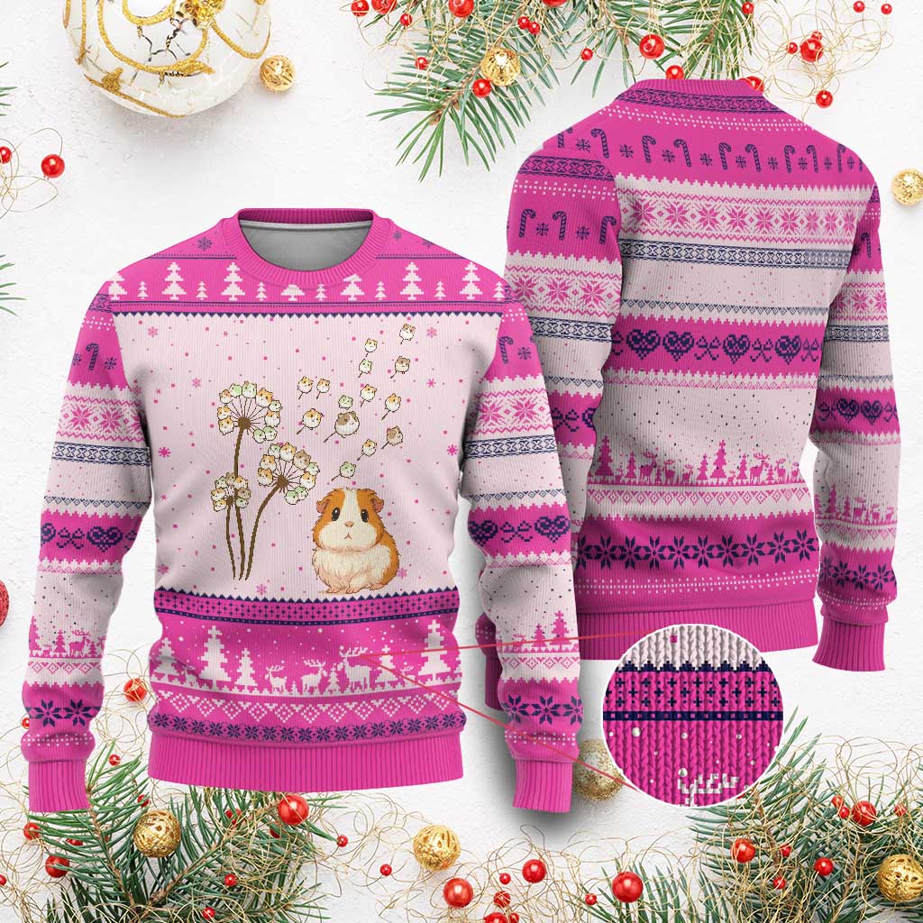 Flower Guinea Pig Dandelion Ugly Christmas Sweater Funny Cavy Lover Gift TS12 Hot Pink Print Your Wear