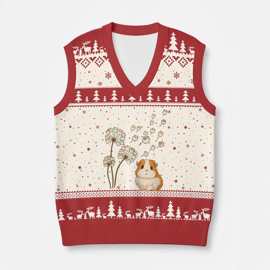 Flower Guinea Pig Dandelion V-Neck Knit Sweater Vest Funny Cavy Lover Gift TS12 Beige Red Print Your Wear