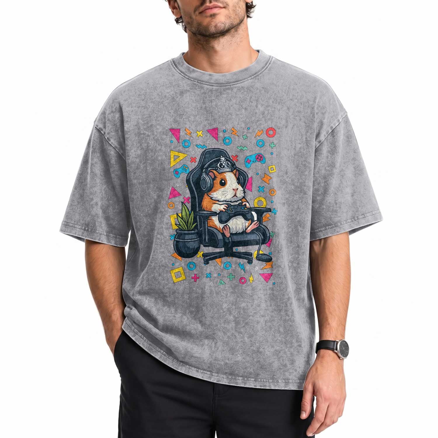 Funny Guinea Pigs And Gaming Lover Gift For Kid Washed Cotton T-Shirt