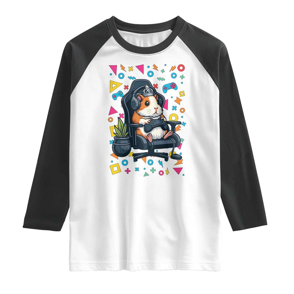Funny Guinea Pigs And Gaming Lover Gift For Kid Raglan Shirt TS12 White Black Print Your Wear