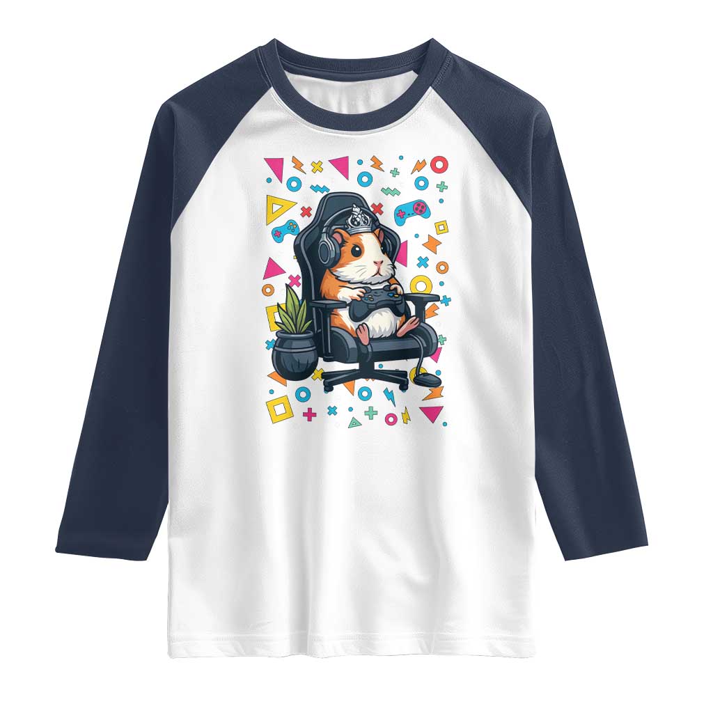 Funny Guinea Pigs And Gaming Lover Gift For Kid Raglan Shirt TS12 White Navy Print Your Wear