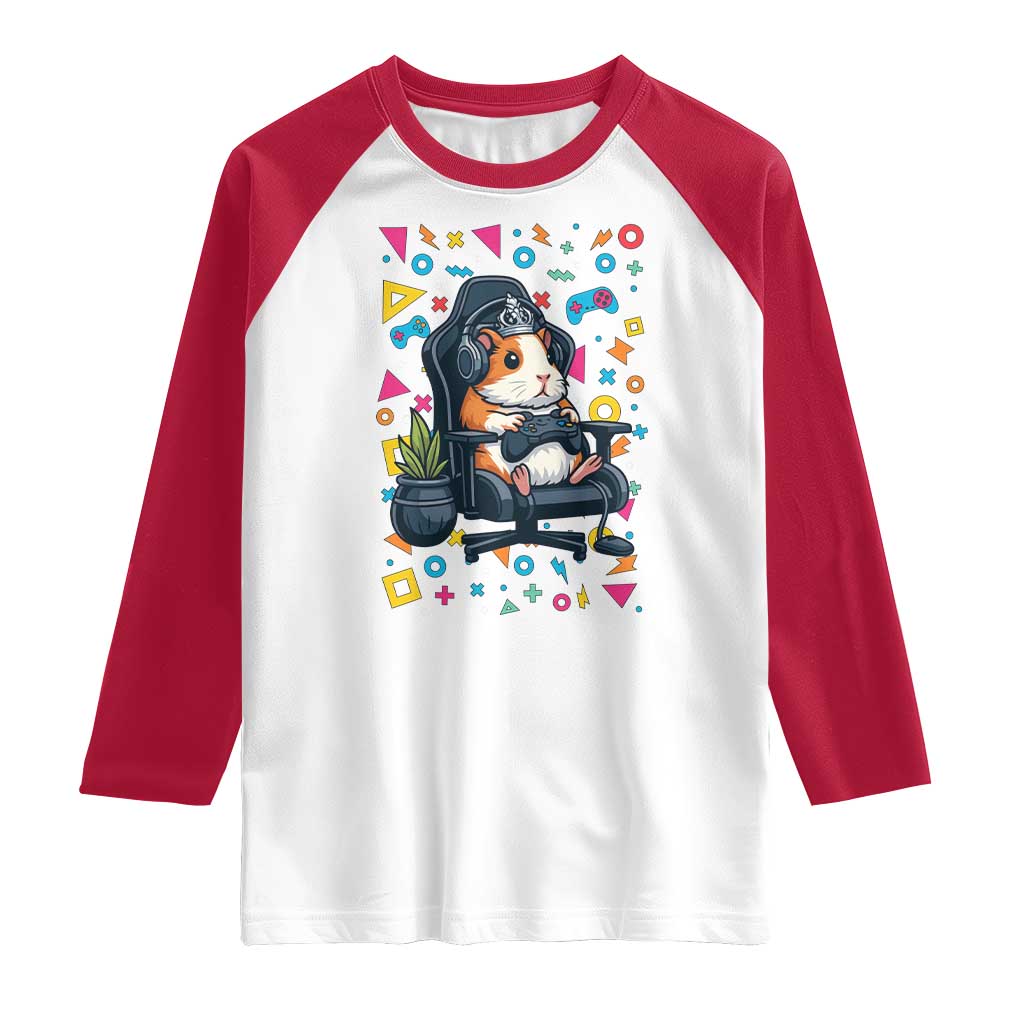 Funny Guinea Pigs And Gaming Lover Gift For Kid Raglan Shirt TS12 White Red Print Your Wear