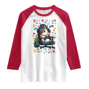 Funny Guinea Pigs And Gaming Lover Gift For Kid Raglan Shirt TS12 White Red Print Your Wear