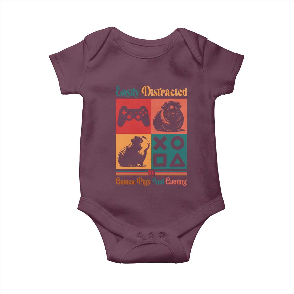 Funny Easily Distracted By Guinea Pigs And Gaming Baby Onesie Game Lover Gift TS12 Maroon Print Your Wear