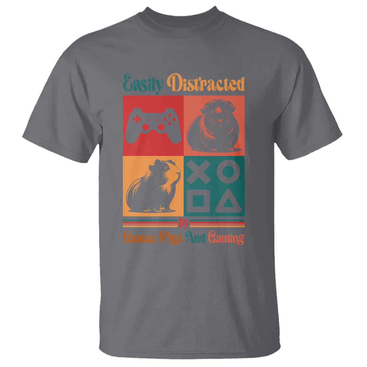 Funny Easily Distracted By Guinea Pigs And Gaming T Shirt Game Lover Gift TS12 Charcoal Print Your Wear