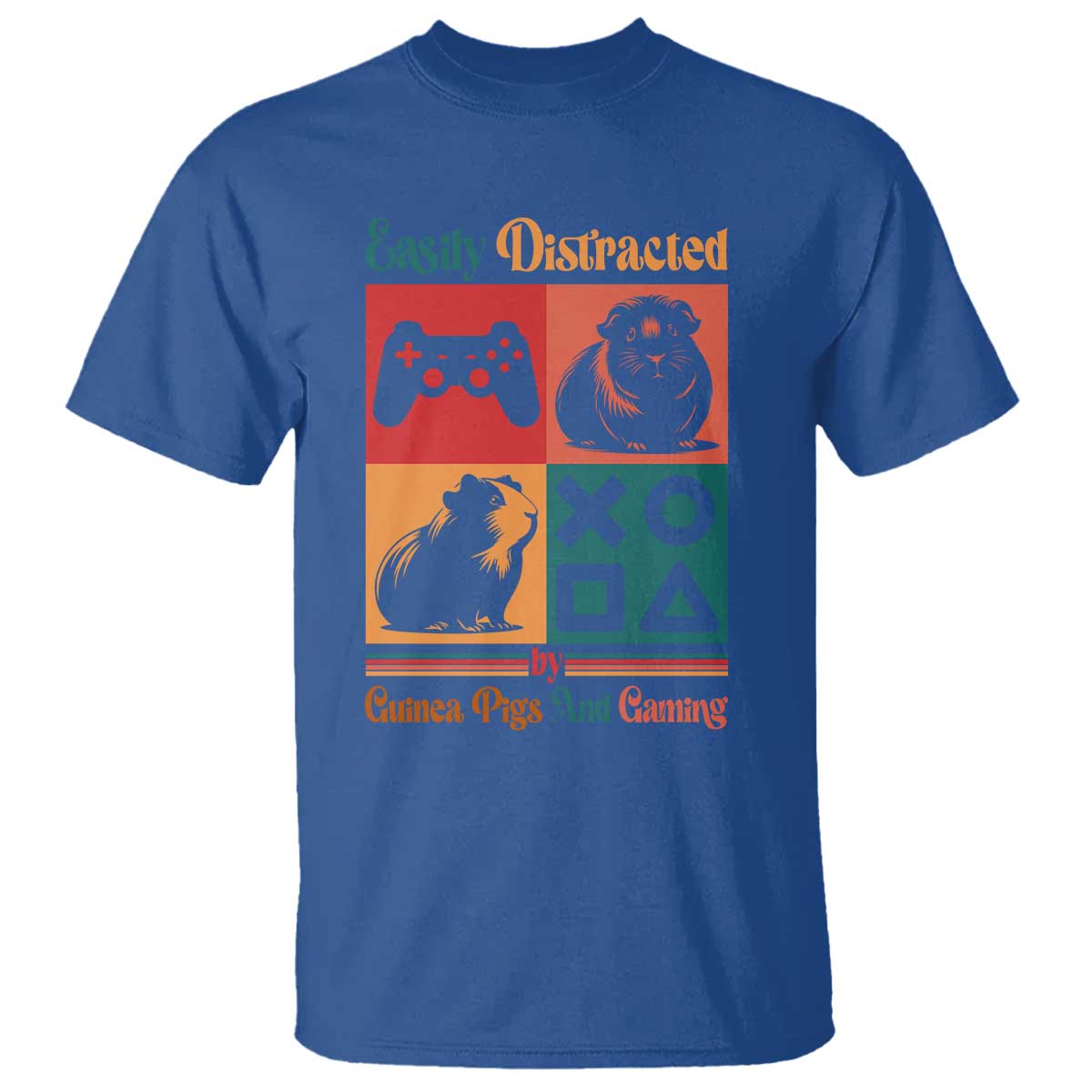 Funny Easily Distracted By Guinea Pigs And Gaming T Shirt Game Lover Gift TS12 Royal Blue Print Your Wear