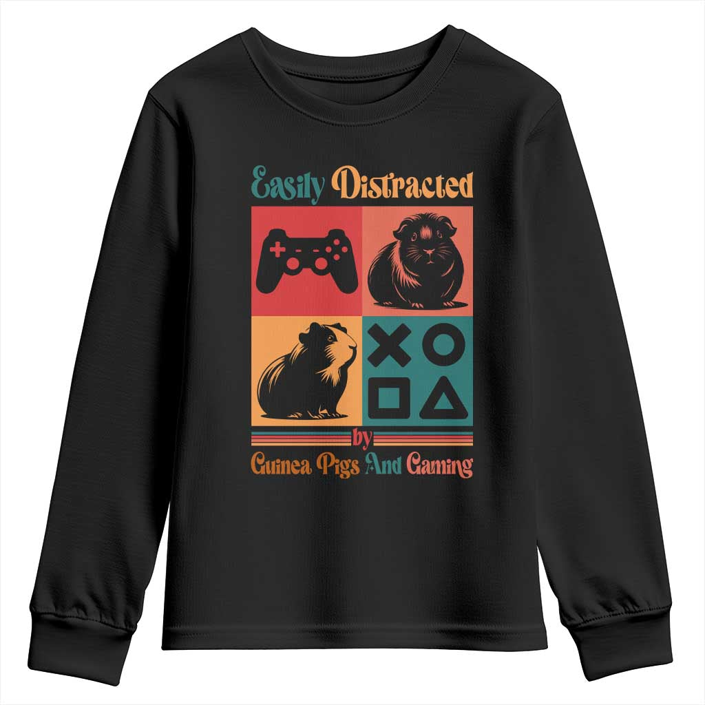 Funny Easily Distracted By Guinea Pigs And Gaming Youth Sweatshirt Game Lover Gift TS12 Black Print Your Wear
